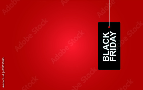 Black sale tag Black Friday Sale on the red background. Black friday promotion banner. Clearance advertisement, shop, store discount announcement banner.