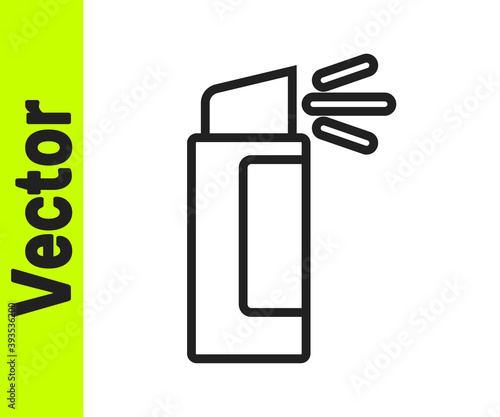 Black line Pepper spray icon isolated on white background. OC gas. Capsicum self defense aerosol. Vector.