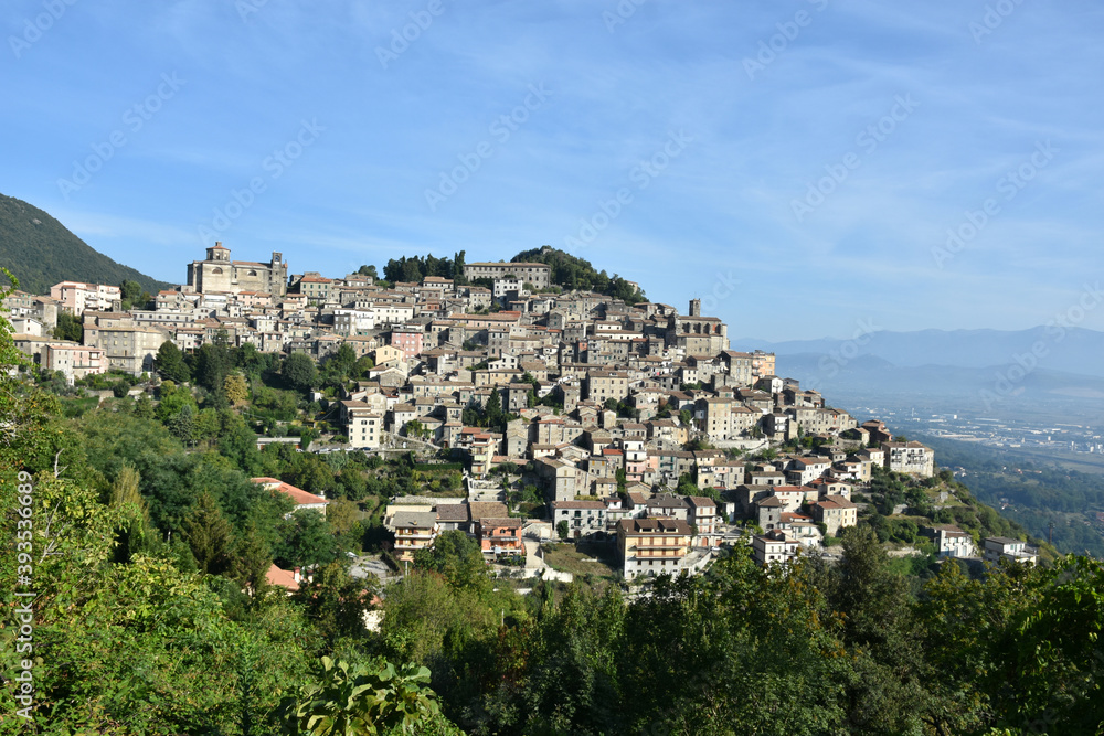 Panoramic view of Patrica, a village in Lazio region, Italy.