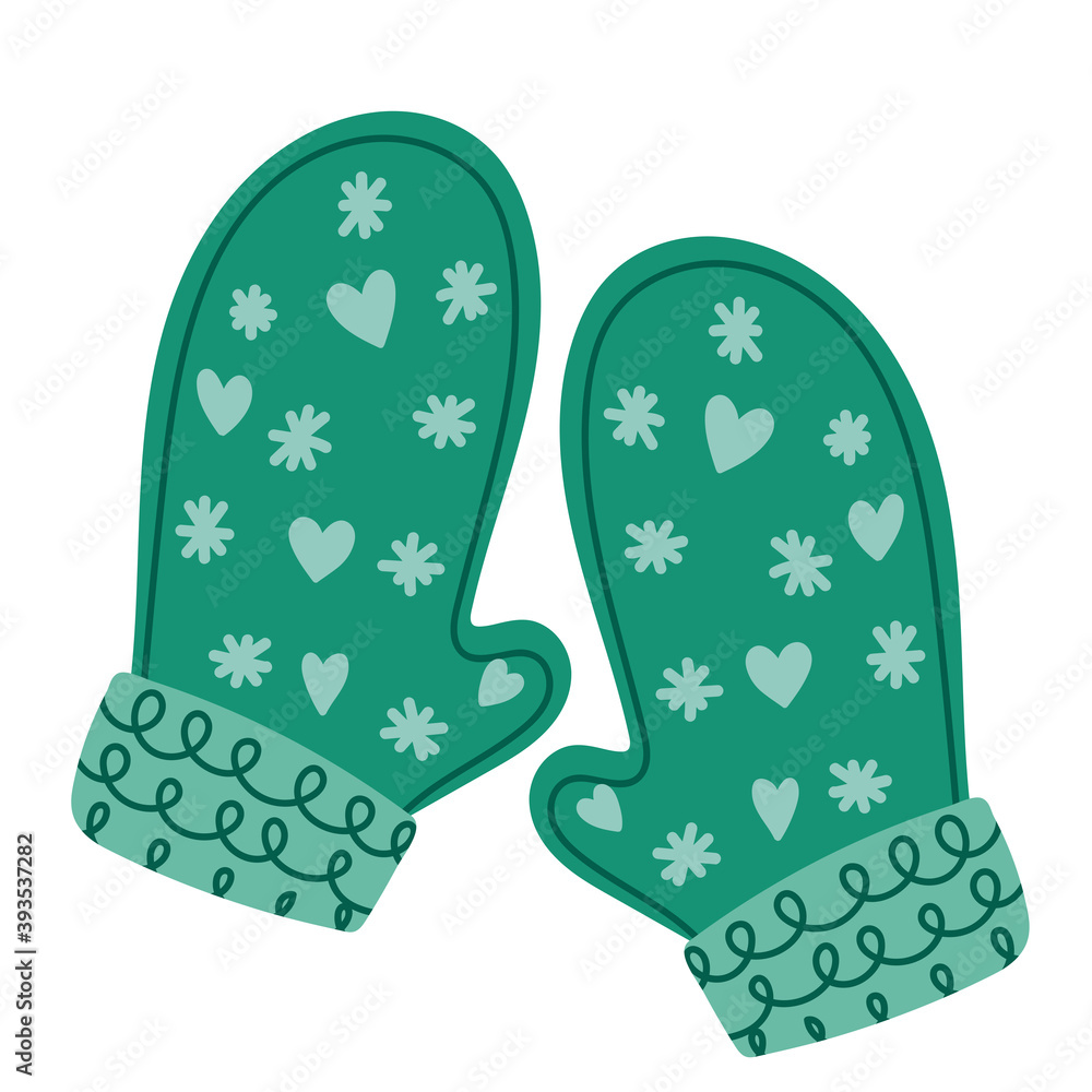 merry christmas green mittens decoration celebration icon design