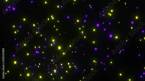 Floating Up Purple and Yellow Particle with Motion Blur in Black Background. Beautiful Background Animation Movement of Light in 4K