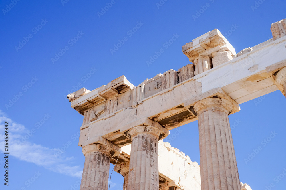 Ancient greek columns and beams on the Acropolis