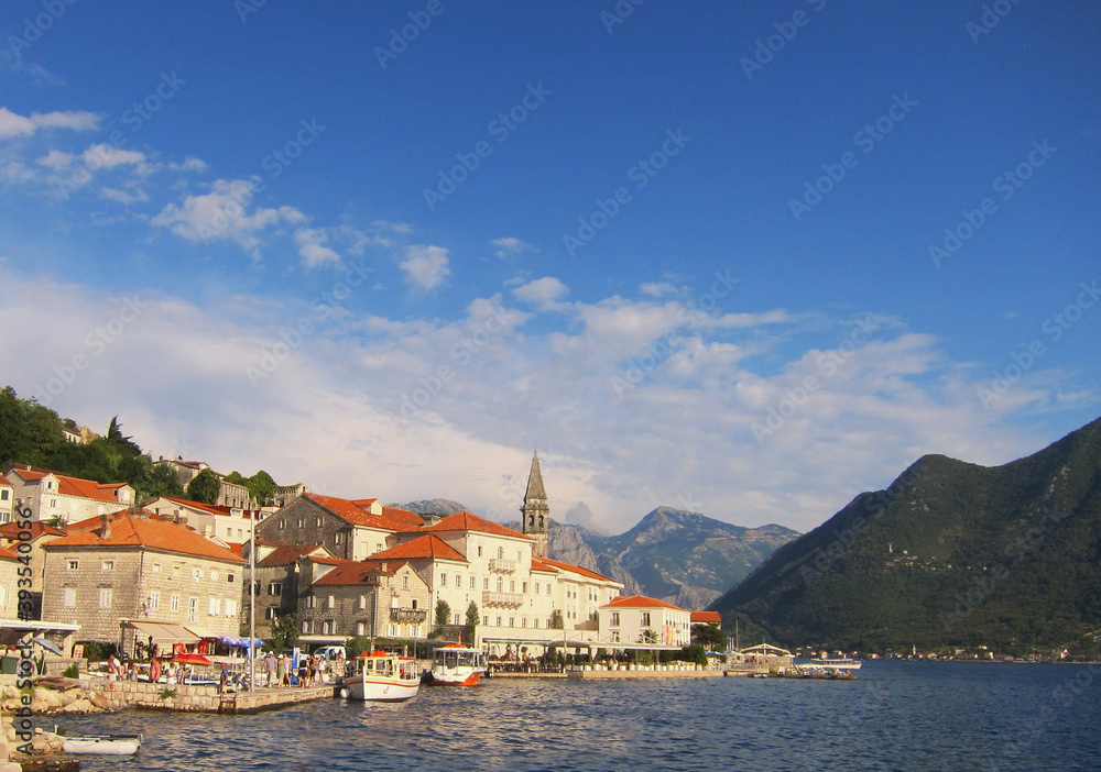 An embankment of the medieval town of Perast in the Bay of Kotor.