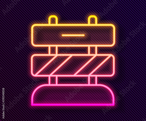 Glowing neon line End of railway tracks icon isolated on black background. Stop sign. Railroad buffer end to destination. Vector.