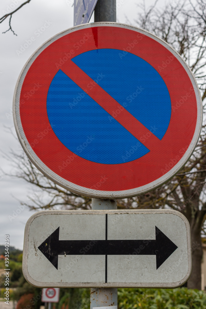 French traffic sign, No parking in both sides, Carcassonne, France