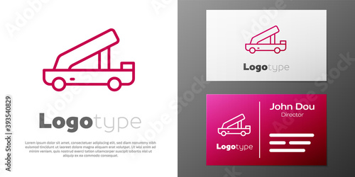 Logotype line Passenger ladder for plane boarding icon isolated on white background. Airport stair travel. Logo design template element. Vector.