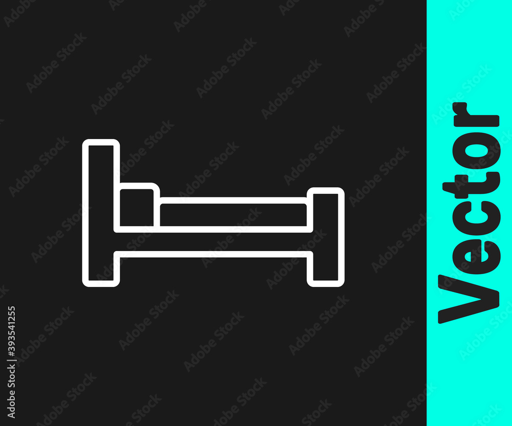 White line Bed icon isolated on black background. Vector.