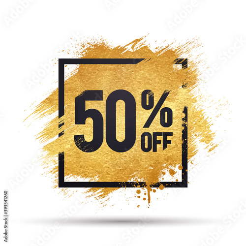 Vector Illustration 50 Percent Off Offer With Gold Splash.