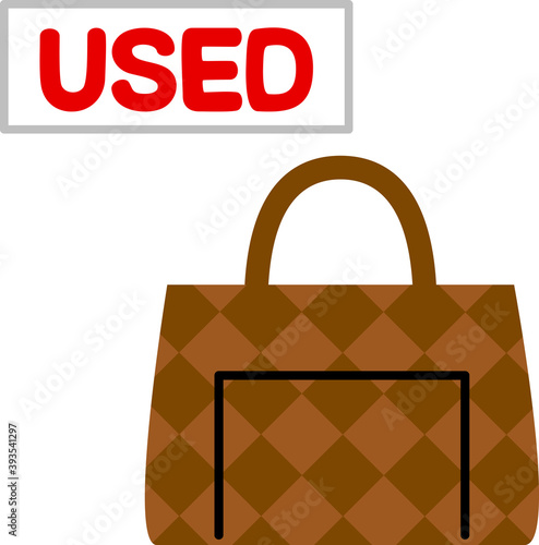 「USED」の文字とバッグ、中古品