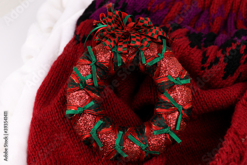 Christmas Ornaments for Decoration, Christmas Wreat and Red Knitted Wool Sweater