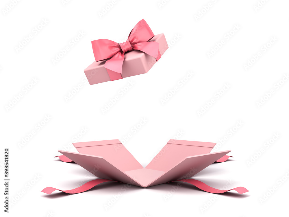 Blank sweet pink pastel color present box or open gift box with pink ...