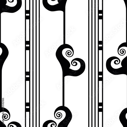 Vector art deco stylized floral foliage striped black white seamless pattern background. Monochrome geometric backdrop with tall flowers and groups of lines. Decorative 1920s style all over print