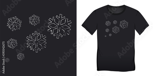 Snowflakes chalk pattern, Christmas motif image, graphic design for t-shirts blank template