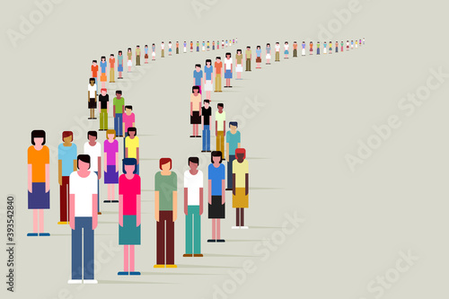 People stand in two separate long queues