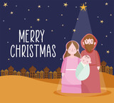 nativity, manger mary baby jesus and joseph cartoon