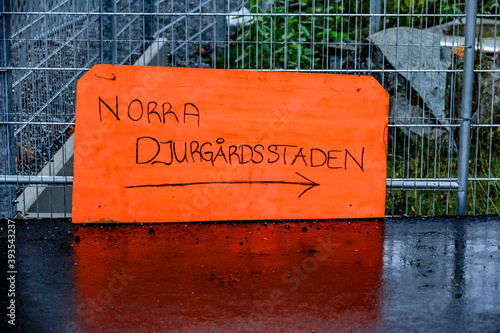 Photography Stockholm, Sweden  A temporary sign for the Norra Djurgardstaden neighborhood under construction
