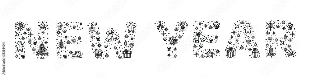 Fototapeta premium New Year doodle phrase