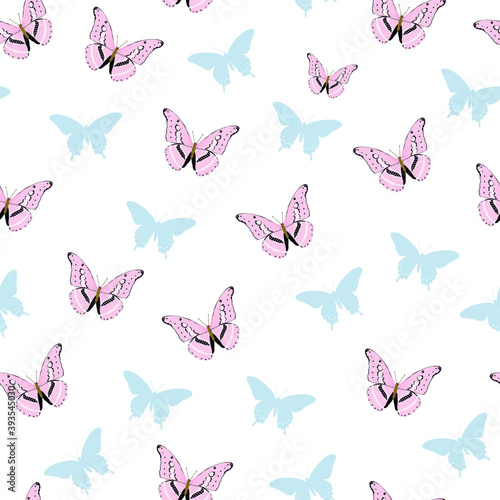 butterflies fashion vector seamless pattern on white background. Concept for wallpaper, wrapping paper, cards 