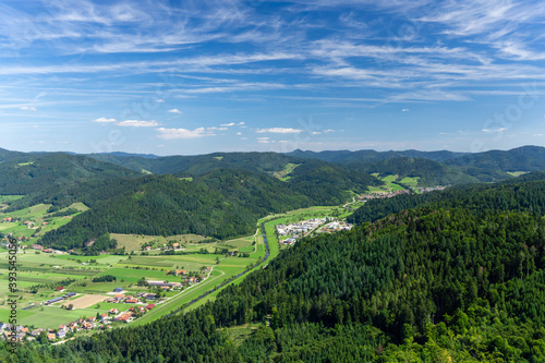 Viewpoint of Black forest from the tower of Urenkopf  Haslach im Kinzigtal  Baden-W  rttemberg  Germany.