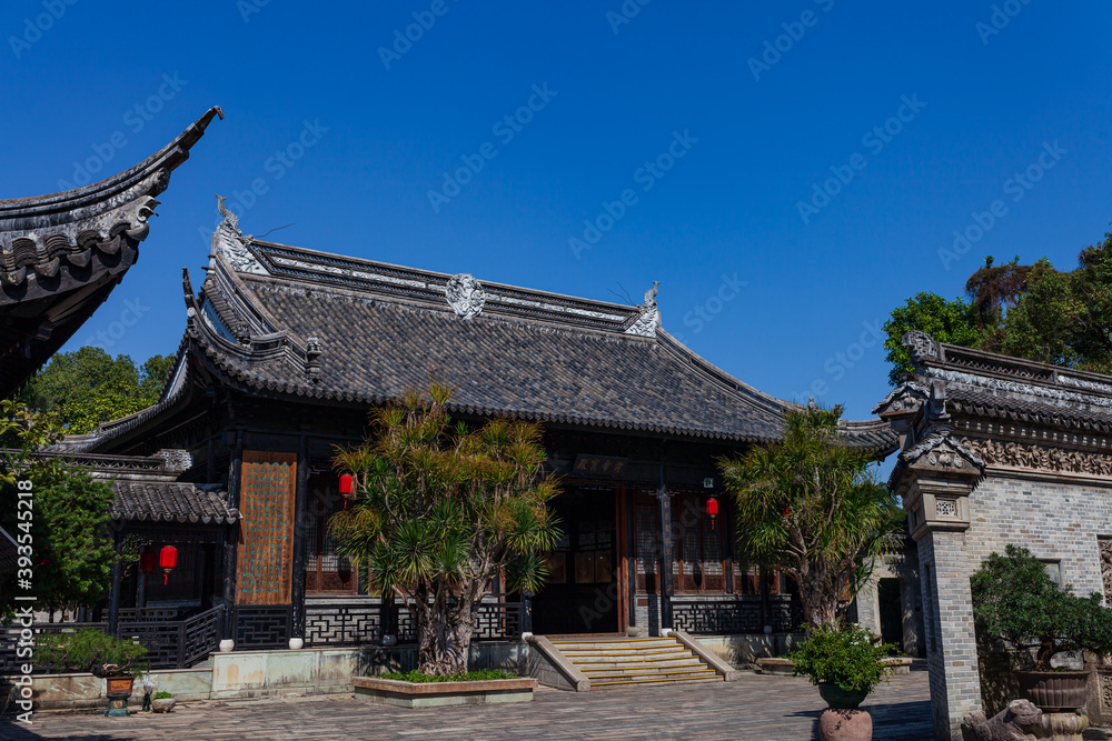 Chinese ancient buildings and house under the blue sky.