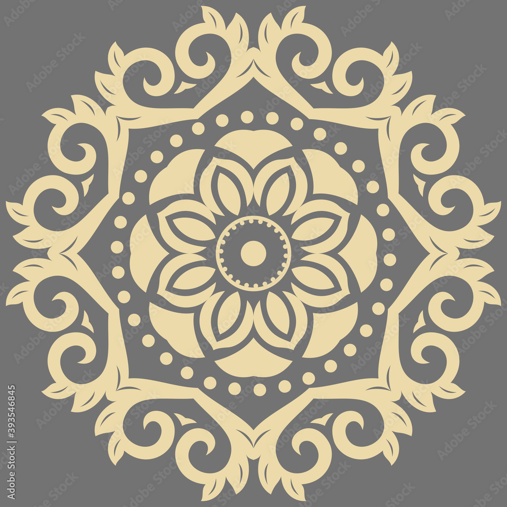 Oriental golden round pattern with arabesques and floral elements. Traditional classic ornament. Vintage pattern with arabesques