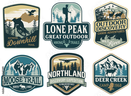 The great outdoor discovery adventure labels and patches vector collection photo