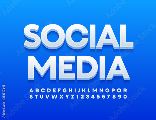 Vector bright logo Social Media. Modern 3D Font. Creative Alphabet Letters and Numbers