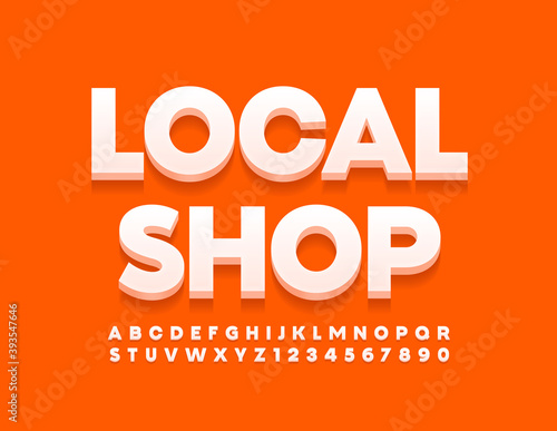 Vector business logo Local Shop. 3D modern Font. Set of White Letters and Numbers