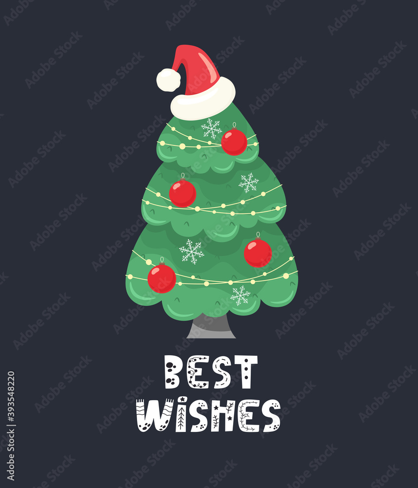Best wishes congratulatory phrase. Christmas tree with Christmas balls. Vector illustration Best wishes congratulatory phrase. Christmas tree with Christmas balls. Vector illustration