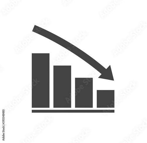 Tablou pe pânză Black flat icon of downtrend diagram isolated on white background