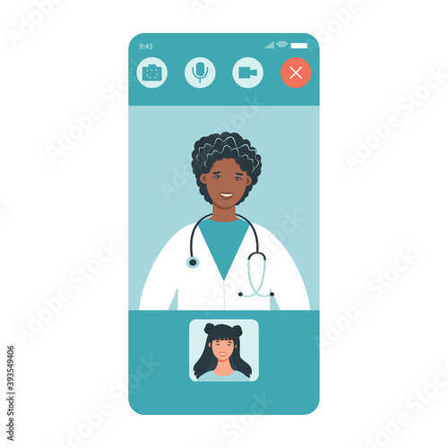 Virtual doctor app flat vector illustration. Mobile consultation, smart medical assistance. Modern telemedicine, eHealth concept, telehealth, Coronavirus Covid-19, quarantine motivational poster.