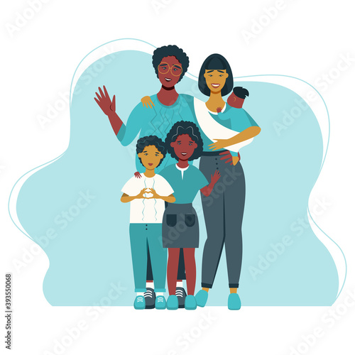 Happy international family with kids -family health and wellness -modern flat vector concept digital illustration of a happy family of parents and children