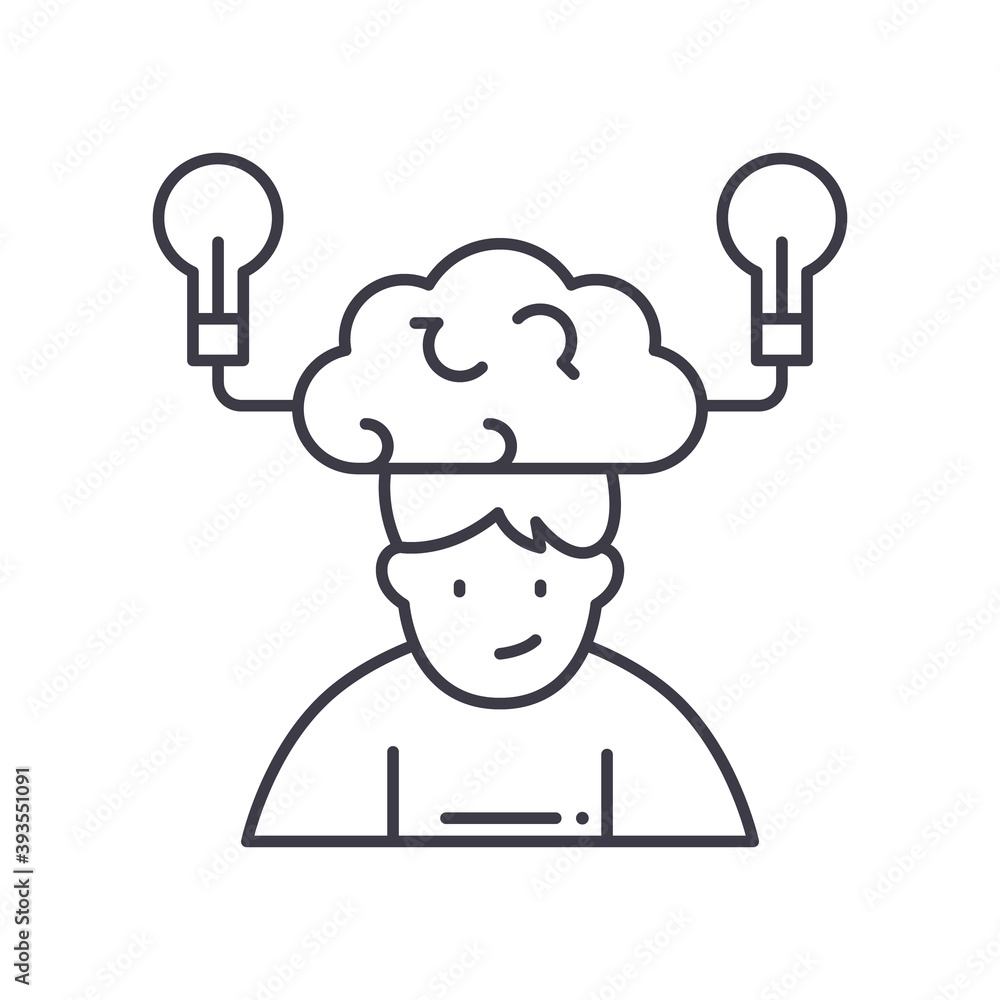 Creativity icon, linear isolated illustration, thin line vector, web design sign, outline concept symbol with editable stroke on white background. Creativity icon, linear isolated illustration, thin line vector, web design sign, outline concept symbol with editable stroke on white background.