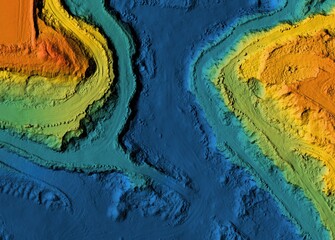 Digital elevation model. GIS product made after proccesing aerial pictures. It shows excavation site with steep rock walls that was mapped from a drone	