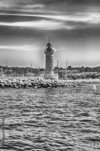 Iconic lighthouse in the harbor of Saint-Tropez, Cote d'Azur, France