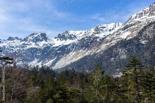 The Nets Peak and Soum de la Heougade, viewed from the ski resort Pont d'Espagne in the French Pyrenees, in the department of the Hautes-Pyrénées, near the town of Cauterets, France. © An Instant of Time