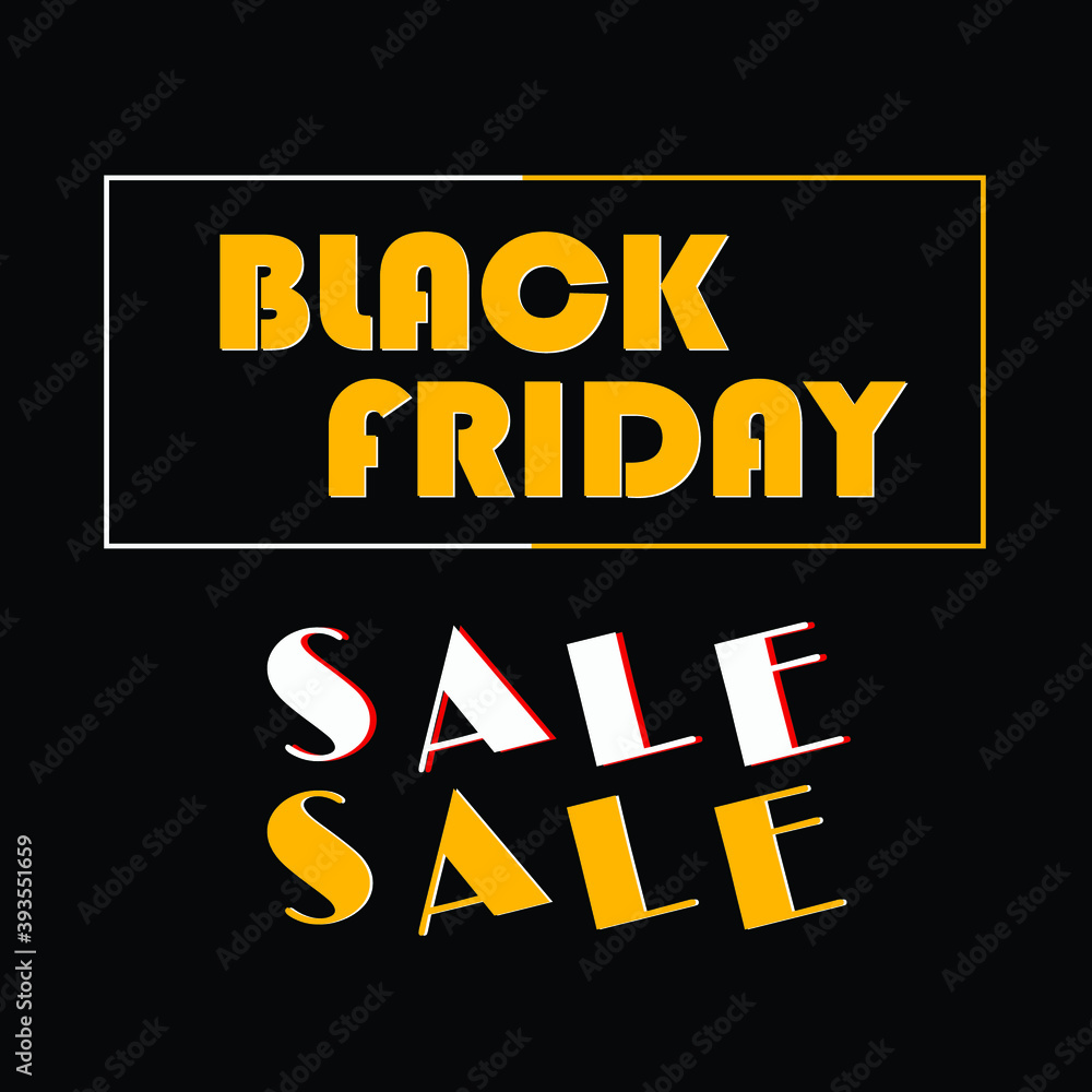 Black friday sale. Black, yellow and white typography banner design. Sale promotion square banner. Discount label. Discount tag template. Shopping and price symbol for website, flyer, brochure, shop