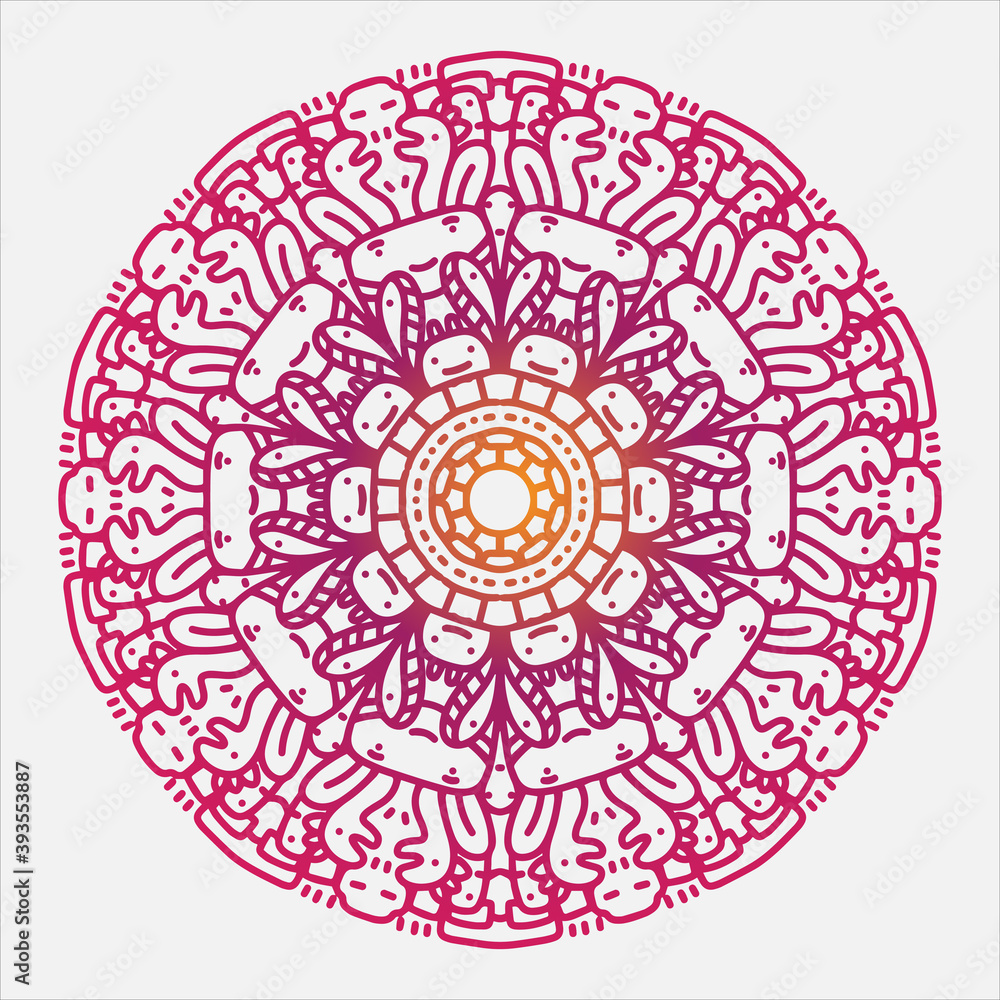 circular mandala art with funny doodle design ornament