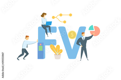 FV  Future Value. Concept with keywords  people and icons. Flat vector illustration. Isolated on white background.