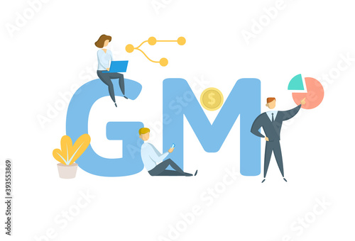 GM, Gross Margin. Concept with keywords, people and icons. Flat vector illustration. Isolated on white background.