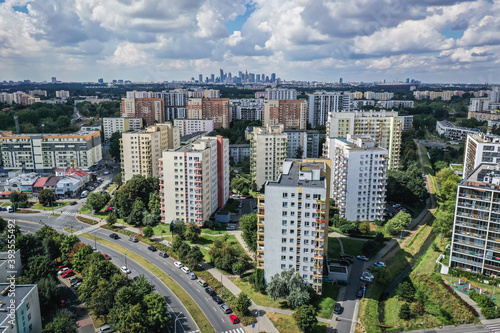 Drone photo of Goclaw housing estate, part of South Praga district of Warsaw, capital of Poland