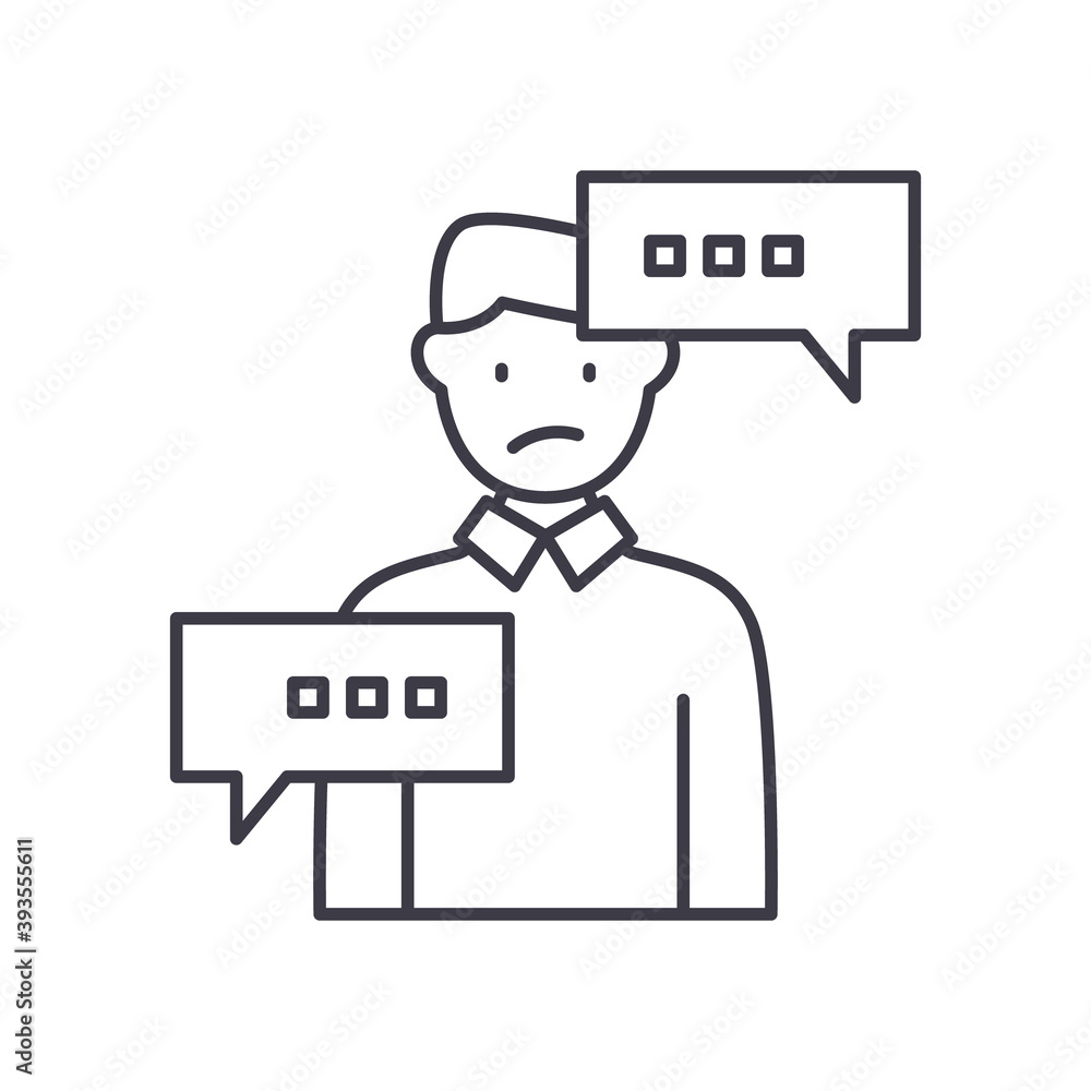Customer complaint icon, linear isolated illustration, thin line vector, web design sign, outline concept symbol with editable stroke on white background. Customer complaint icon, linear isolated illustration, thin line vector, web design sign, outline concept symbol with editable stroke on white background.