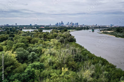 Vistula River in Warsaw, capital of Poland - drone view from Siekierki area of Mokotow district © Fotokon