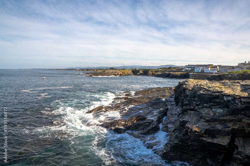 view of the small village and port of Rinlo on the coast of Galicia