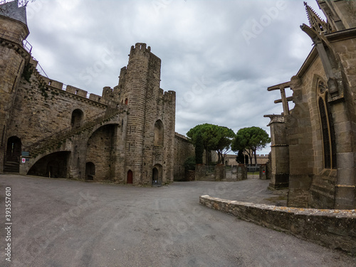 The Porte Saint Nazaire, Carcassonne, France. The tower protected the Saint-Nazaire and Saint-Celse Cathedral. The structure was rebuilt between 1864 and 1866. photo