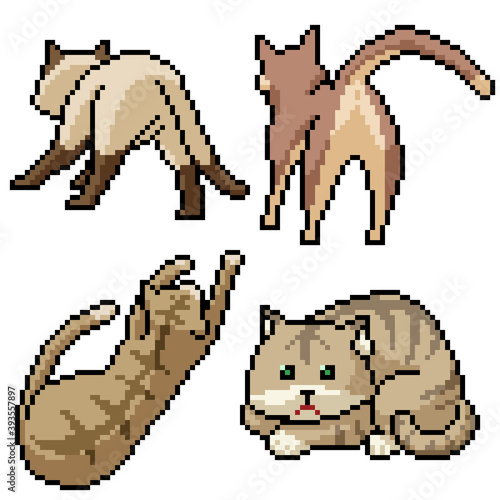 pixel art set isolated stray cat