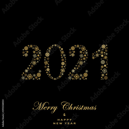 Greeting card of christmas lettering made with gold snowflakes.Cristmas black background.New year them.Christmas collection. Vector illustration