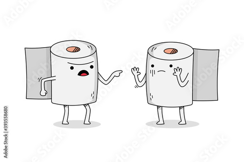 Cute Toiler Paper Cartoon Character Arguing