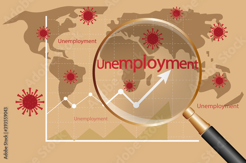 Rise in unemployment due to the coronavirus pandemic. Abstract concept of unemployment on the background of the world map. Vector illustration. Flat style