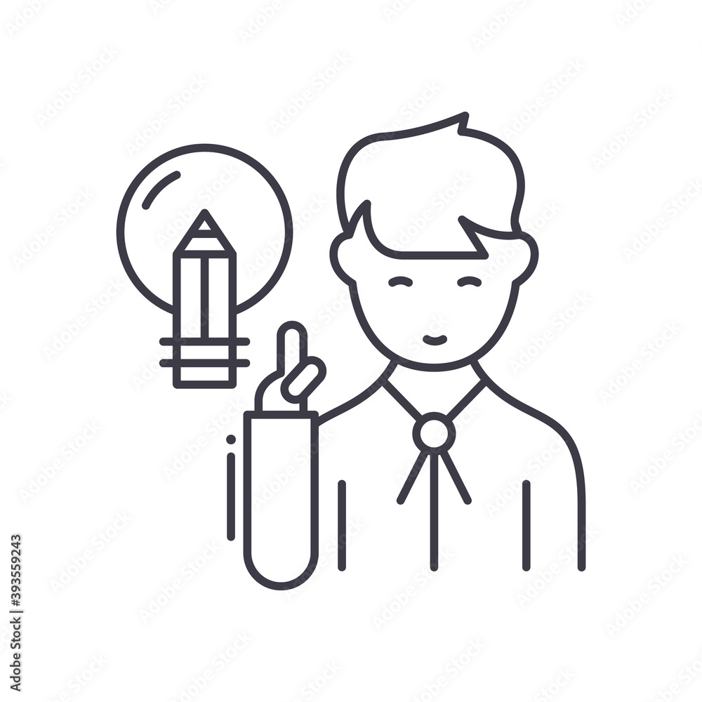 Creative businessman icon, linear isolated illustration, thin line vector, web design sign, outline concept symbol with editable stroke on white background. Creative businessman icon, linear isolated illustration, thin line vector, web design sign, outline concept symbol with editable stroke on white background.